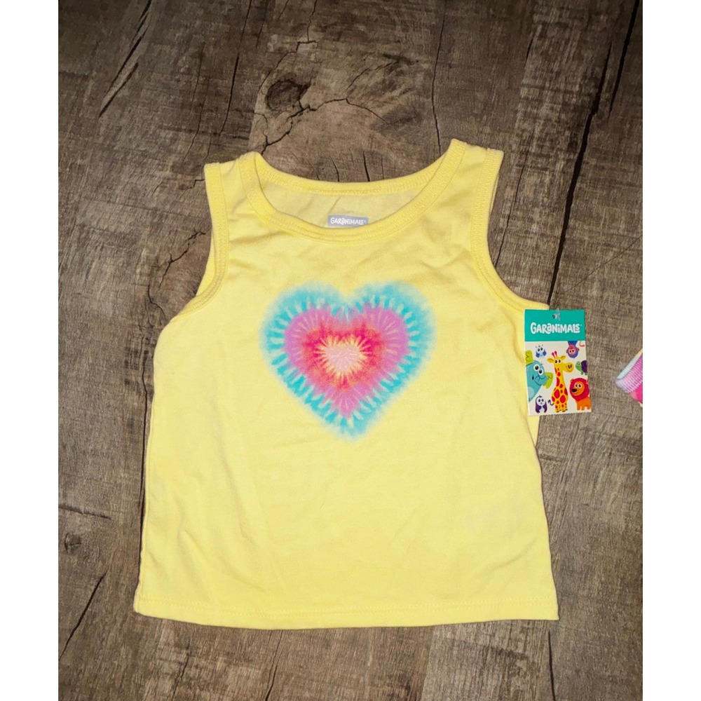 Garanimals Toddler Girl Tank Top 2PK Yellow Tie Dye Heart Rainbow 18M NWT